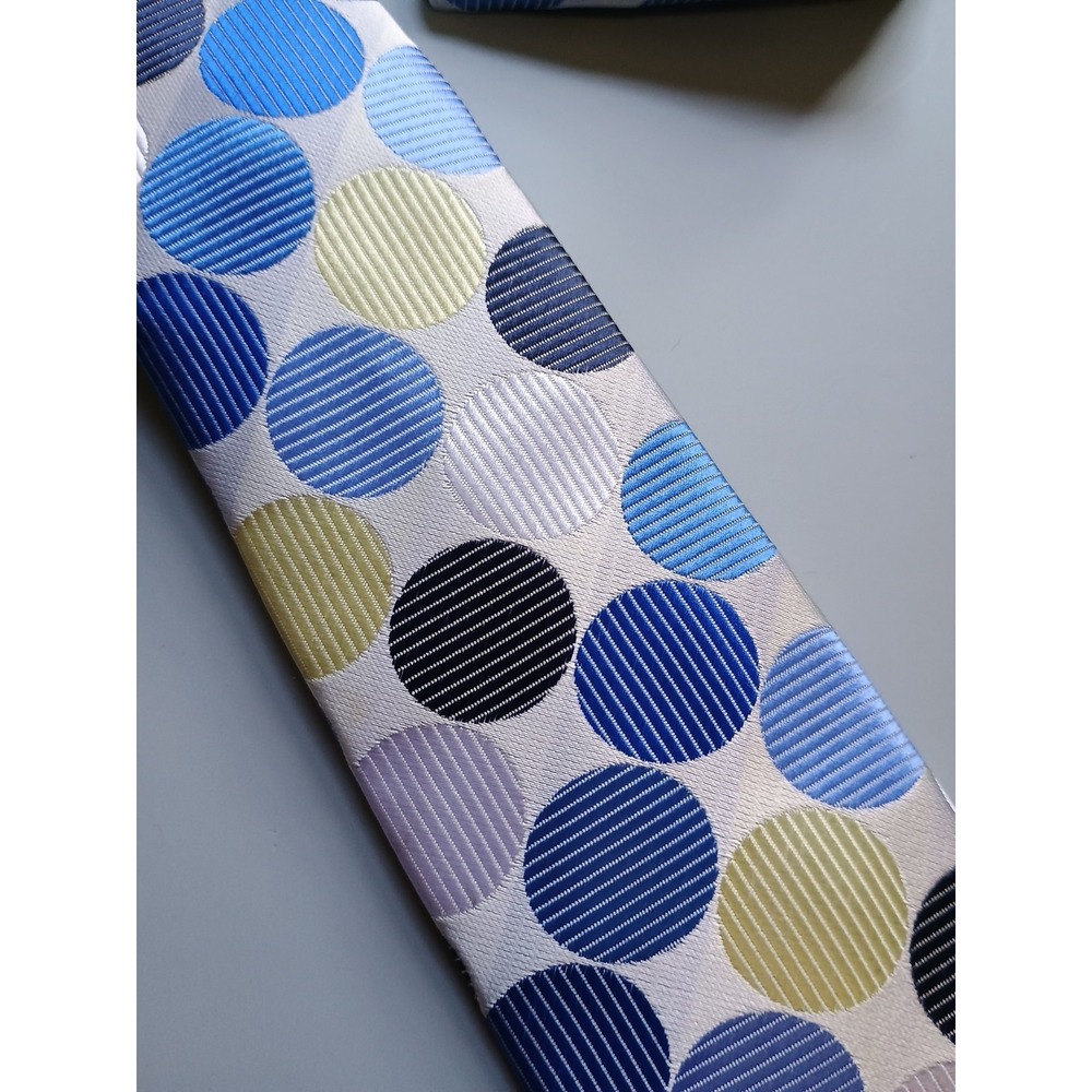 Boys‎ Easy Zipper Tie / Pocket Square Set (One Size) Polka Dots Circles Blues - Picture 2 of 4